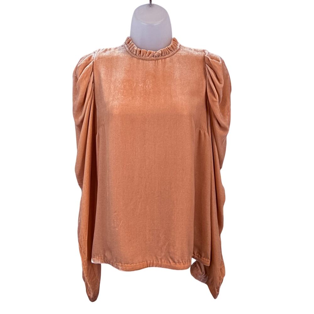 Ulla Johnson Boho Cottagecore Romantic Peach Silk Velvet Top Size 4